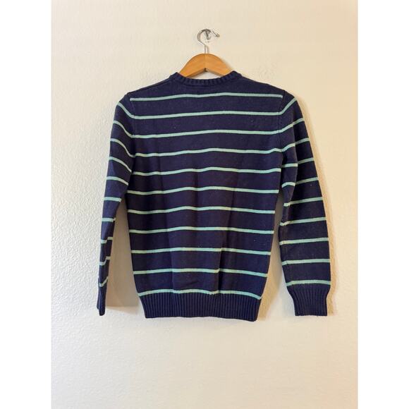 Nordstrom Kids Stripe Cotton Blend V-Neck Sweater Size L 10/12 Navy Mint Green - Picture 3 of 8